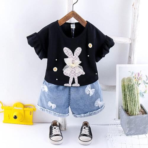 Children Cotton Clothes Summer Baby Boys Rabbit Modeling O-Neck T Shirts Denim Shorts 2Pcs/sets Infant Kids Toddler Tracksuits