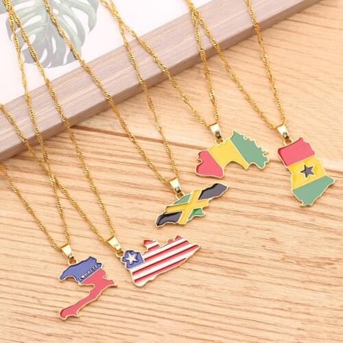 Duoying NEW Country Map Flag Necklace Africa Guinea Ghana Liberia Undersea South Africa India Brazil Pendant Chain Man Jewelry