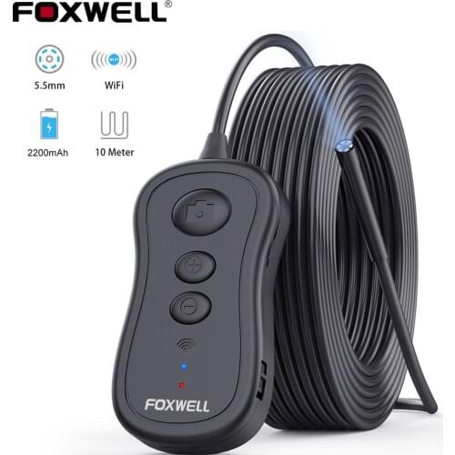 FOXWELL WiFi Endoscope 5.5mm Wireless Borescope Inspection Camera 1080P HD Waterproof with Light for iPhone, Android and Tablet