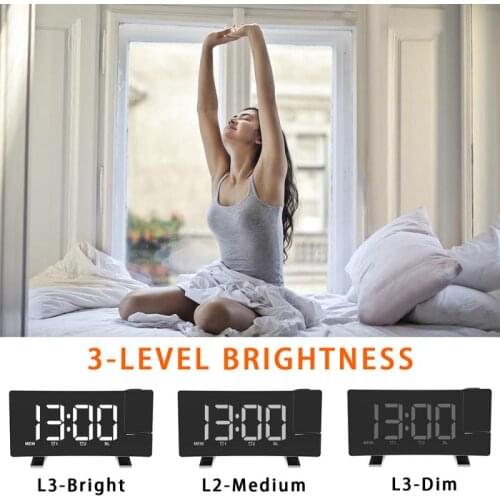 FM76-108 Band Radio Clock Digital 8 Inch LED Projector Projection Snooze Alarm Clock Radio Timer Backlight 3W Speakers
