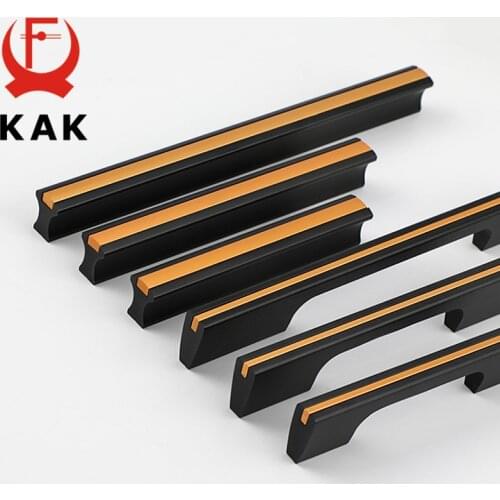 KAK Fashion Black Gold Hidden Cabinet Handles Aluminum Alloy Kitchen Handle Cupboard Door Pulls Long Furniture Handle Hardware