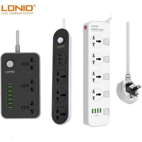 LDNIO 2020 EU/ UK/ US/ plug power board switch 4 sockets 4 USB Electrical Socket plug-in board 2M line cable surge protector