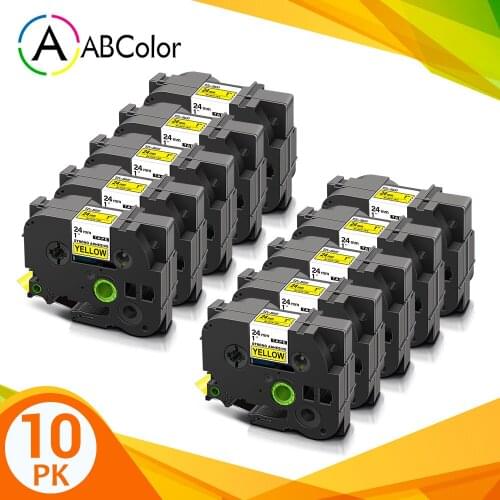 10PK TZe-S651 TZe S651 tzes651 Strong Adhesive Laminated TZe Tape 24mm Black on Yellow For Brother PT-P700 PT-D600 Label Maker