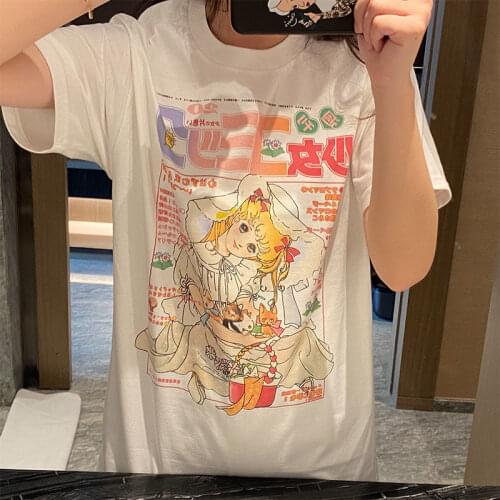 T Shirs 2021 summer new Japanese ins Cherry nurse style cute cartoon printing casual stretch loose soft girl anime y2k t-shirt