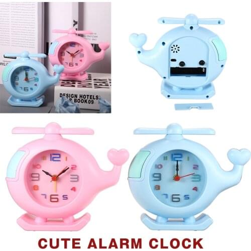 Cute Helicopter Shape Child Alarm Clock Cartoon Cute Candy Blue/Green/Pink Wake Up Table Clock For Kids Bedroom Decor