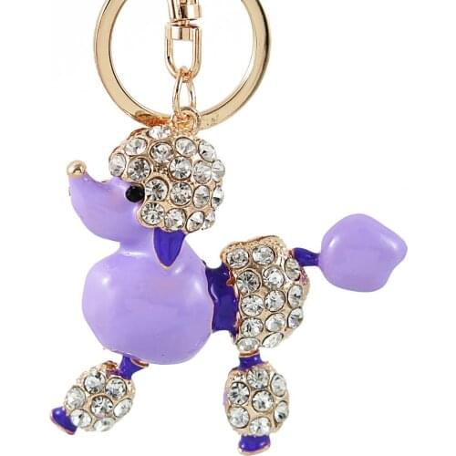 Lovely Fashion Rhinestone Pet Dog Keychain 2017 New Poodle Key Chain Car Key Ring sliver Plated Ornaments Pendant Woman Handbag