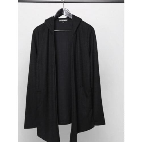 Spring and Autumn mens new solid color cardigan button-free design long mens slim hoodie coat fashion windbreaker