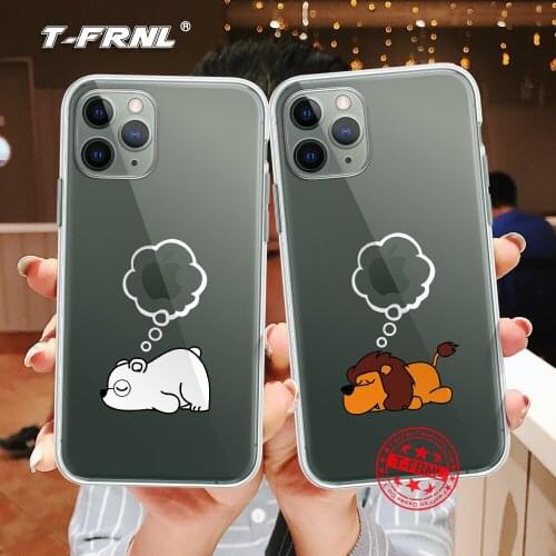 Cute cartoon pig lion polar bear panda for iPhone 11 12 Mini Pro XS Max XR X 7 8 Plus Soft Airbag TPU Cover Coque