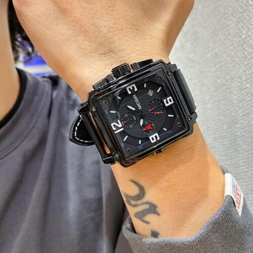 MEGIR Wrist Watches Chronograph Quartz Clock Men Army Military Creative Top-Brand Watch Luxury Quartz Sport Watches Men Leather