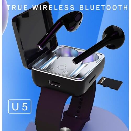 TWS Wireless Bluetooth 5.0 Watch Style Sports Earphones With TF Running Sports Headset Touch Control Headsets Earbuds