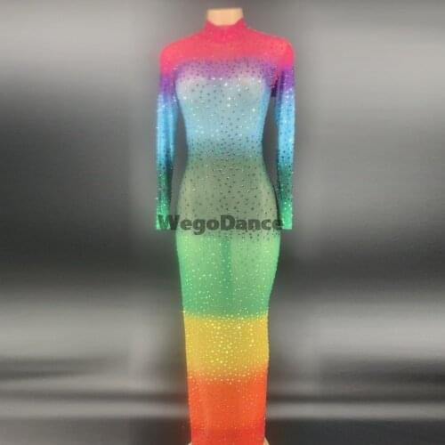 New Colorful See Through Mesh Dress Women Birthday Party Celebrate Stretch Dress Bar Nightclub Women Dance Costume