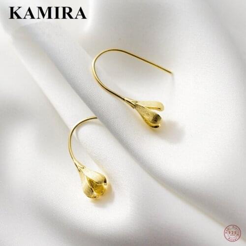 KAMIRA Real 925 Sterling Silver Cuban Flower Stud Earrings for Women Party Classic Unique Golden Elegant Royal Jewelry Gift 2021