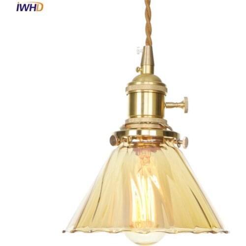 IWHD Glass Copper LED Pendant Lamp Modern Nordic Hanglamp Vintage Lights With Switch Lamp Fixtures Home Luminaire Suspendu