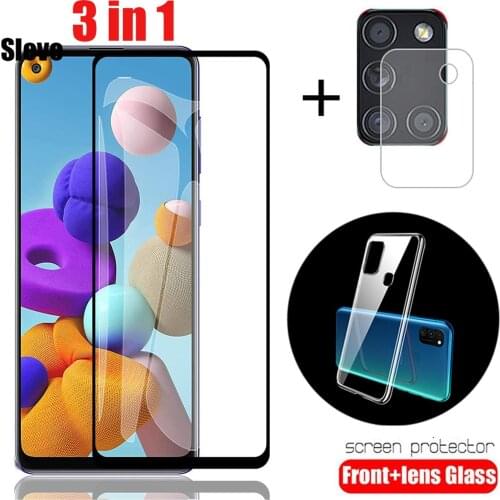 3-in-1 Camera Lens Protective Tempered Glass For Samsung Galaxy A21S SM-A217F/DSN SM-A217F/DS With Soft TPU Silicone Case