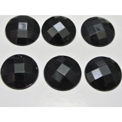 100 Black Acrylic Flatback Faceted Round Rhinestone Gems 16mm No Hole