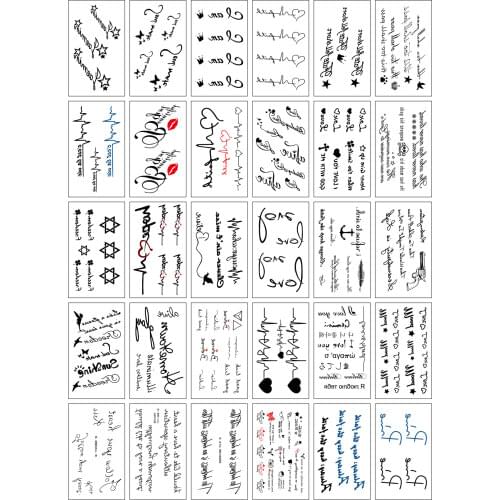 30pcs/set Letter Tattoo Stickers for Women Men Kids Waterproof Temporary Tattoos Arm Leg Chest Neck Body Transfer Fake Tattoo
