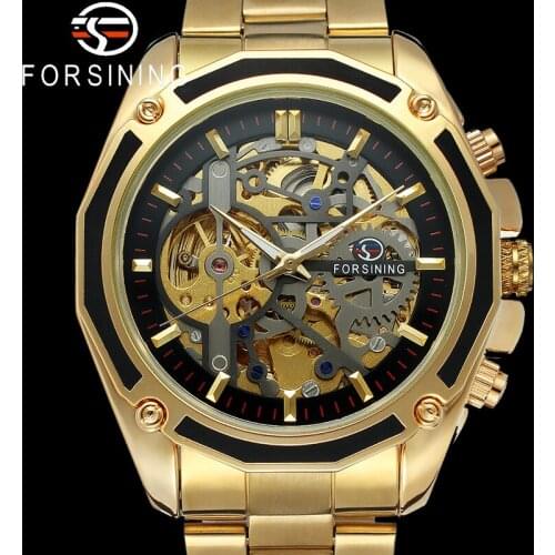 FORSINING Automatic Mechanical Men Wristwatch Military Sport Male Clock Top Brand Luxury Gold Skeleton Fashion Man Watch 8130