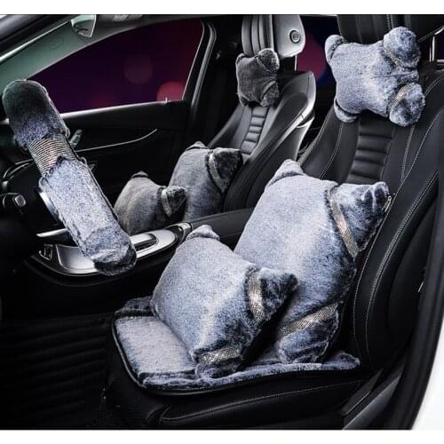 Car cushion winter three-piece short plush warm single piece heating universal cushion diamond goddess wool car seat cushion