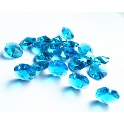 Free Shipping 1000pcs/lot (Free 1000pcs Rings) Aqua Blue 14mm Crystal glass Octagon Beads For Crystal Chandelier Parts Beads