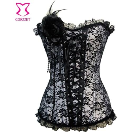 Burlesque Overbust Floral Lace Corset Gothic Clothing Corselete Feminino Bustier Sexy Korset Tight Lacing Corsets and Bustiers