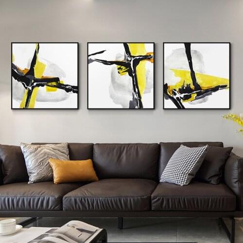 Black and Yellow Abstract Square Graffi Canvas Painting No Framed Modular Wall Pictures Living Room Decoration Sofa Backgroud