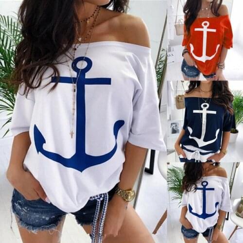 European and American sexy street neckline loose bat shirt short sleeve T-shirt women