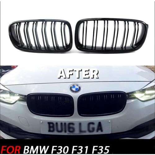 Glossy Black Front Hood Kidney Grille Grill ABS Dual Line for BMW 3 series F30 F31 F35 2011-2019 Front Bumper Grille
