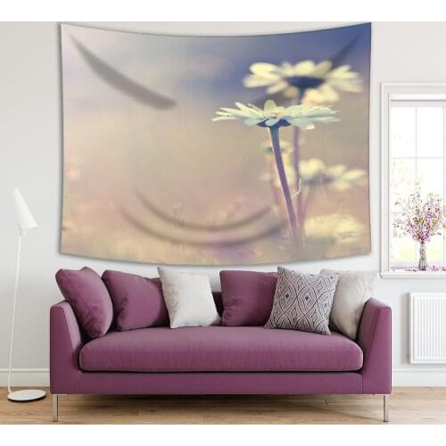 Tapestry Vintage Daisy Chamomile Flowers Field at Sunrise Romantic Peaceful Nature Photo Beige