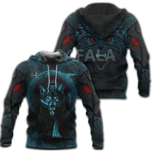 X-Safala Viking Tattoo Wolf 3D All Printed Hoodie Man Women Harajuku Outwear Zipper Pullover Sweatshirt Casual Jacket