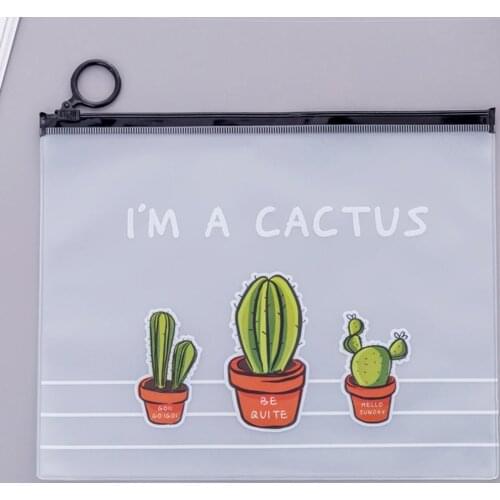 Cute Fresh Transparent Frosted Cactus Ring Storage Bag Large Capacity Student Stationery Pencil Case