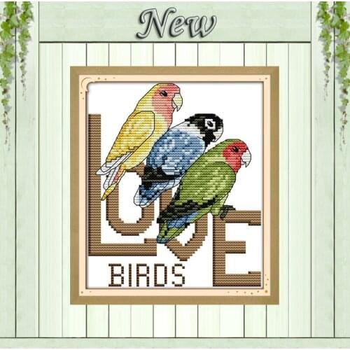 Three parrots bird 11CT counted printed on canvas needlework full embroidery Sets DMC 14CT Cross Stitch kits home Decor painting