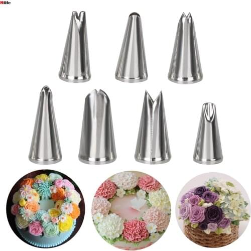 Decorating Mouth Nozzle Bakeware Tools Round Piping Tip 7pcs/set Pastry Fondant Cake Decorating Cream Flower Stainless Steel