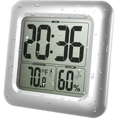 Bathroom Wall Clock Waterproof Digital Clock Temperature Humidity Meter Shower Suction Wall Stand Hanging Alarm Clock