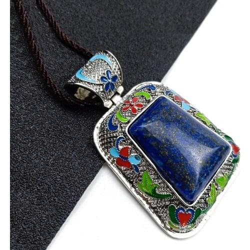 Natural Original Stone Necklaces Lapis Lazuli Bohemian Retro Ethnic Style Leather Chain Charm Women Men Jewelry Pendant Necklace