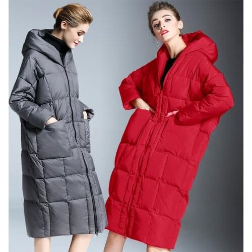 New down jacket women 2018 European fashion high-end hats, 90 white eiderdown, thin and thickened middle long coat.Outerwear