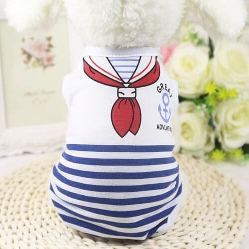 Pet Dog Clothes For Small Dogs Summer Cartoon Vest Clothing Sailor Tie Anchor Print Navy Tie Stripes Cat Dog Breathable T-Shirt