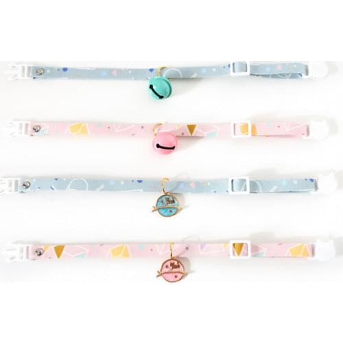 Cute Cat Collar with Bells Adjustable Safety Breakaway Kitten Necklace Floral Pattern Puppy Pet Neck Strap Collars Pendant Pink