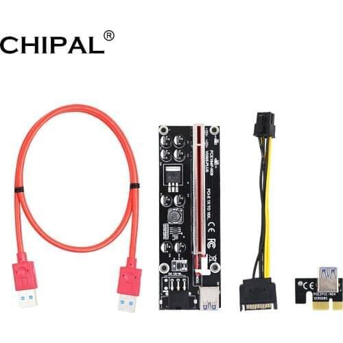 CHIPAL VER009S Plus PCI-E Riser Card PCIE 1X 16X Extension Adapter 60CM USB3.0 SATA 6Pin Power for Video Card