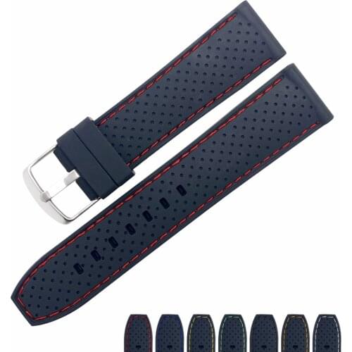 20mm 22mm Soft Silicone Watch Strap Belt Waterproof Breathable Wristband Outdoor Sports Sweatproof Watch Bands Accessories +tool