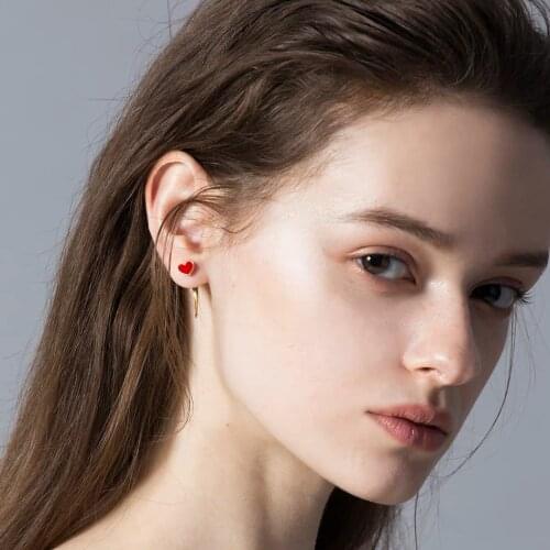 Rongho Vintage Enamel Heart Earrings for Women Metal Horn Earring Gothic Jewelry Love Heart Earring Pendant 2019