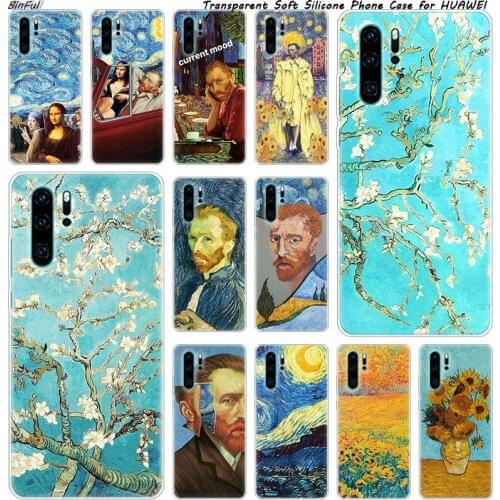 Van Gogh starry night Silicone Phone Case for Huawei P30 P20 Pro P10 P9 P8 Lite 2017 P Smart Z Plus 2019 NOVA 3 3i Fashion Cover