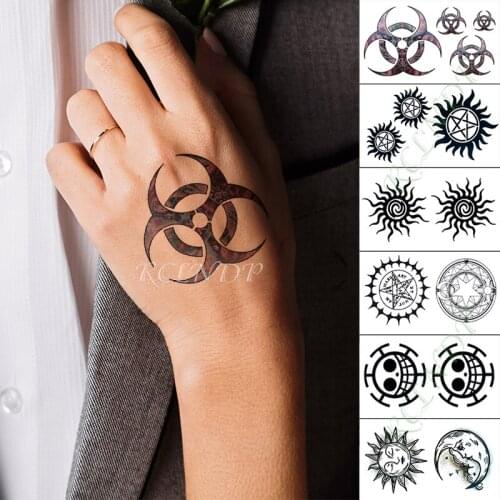 Waterproof Temporary Tattoo Sticker Biochemical Safety Warning Sign Fake Tatto Hand Arm Foot Flash Tatoo for Kid Men Women