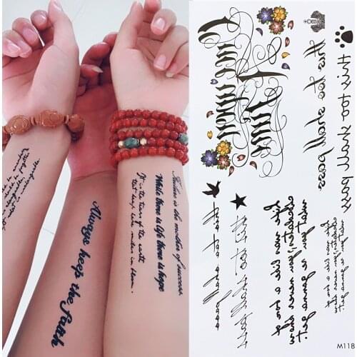 Temporary English Word Tattoo Stickers Black Letters Body Art Tattoos Sticker Waterproof For Temporary Tattoos