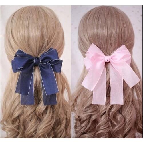 1pcs Sweet Lolita Angel Fairy Cute Big Bowknot Ribbon Headwear Hairpin Cosplay Princess Side Clip Hair Accessories B858