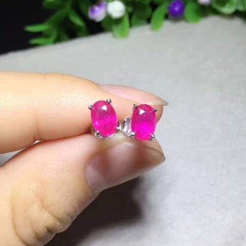 Fashion natural red ruby gem stud earrings Natural gemstone earrings Elegant small compact round S925 silver women party jewelry