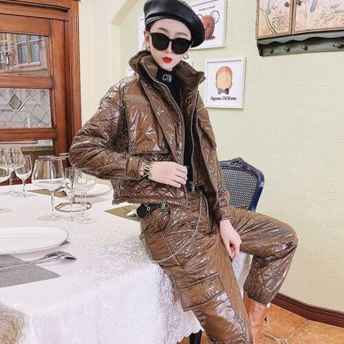 2021 Autumn winter 2-piece women Plaid Patchwork Denim Blazer coat +Long pants Womens Suit Slim office Two-piece suit