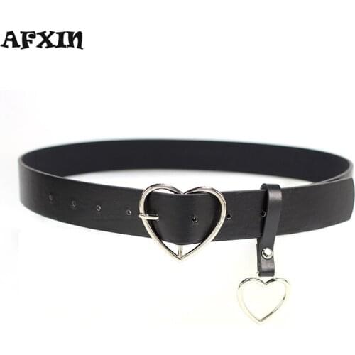 Heart Belt with Buckle Triangle Geometric Drop Down Design 2.3/3.3cm Black Leather Waist Band Women Punk Fit Clothes Accessories