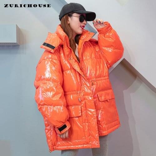 ZURICHOUSE Oversized Womens Down Jacket Warm Hooded Parka 2021 Fashion Candy Colors Glossy Waterproof Winter Down Coat P3515