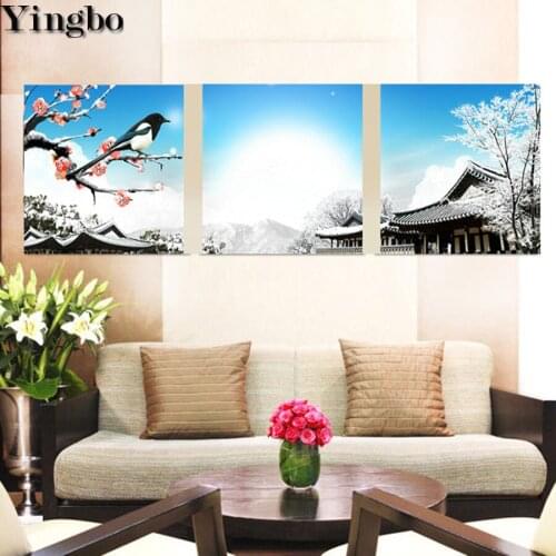 Winter house snow landscape Diamond Embroidery Full display Diy Diamond Painting bird Mosaic painting rhinestone art decor 3 pcs