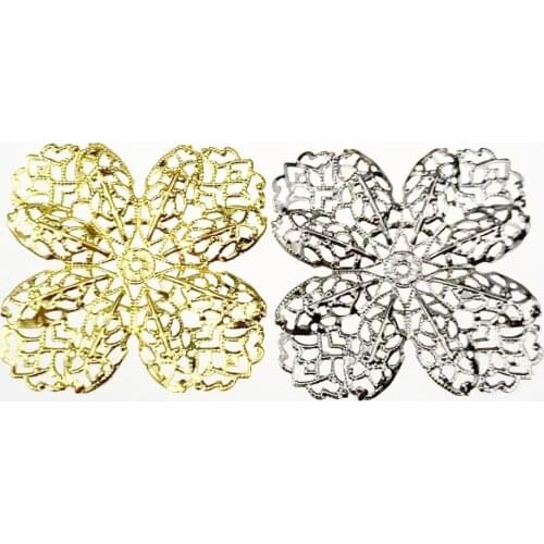 10pcs 53mm Metal Flower Filigree Wraps Crafts Gift Decoration DIY Cosplay Bridal hair accessories Wholesale Charms